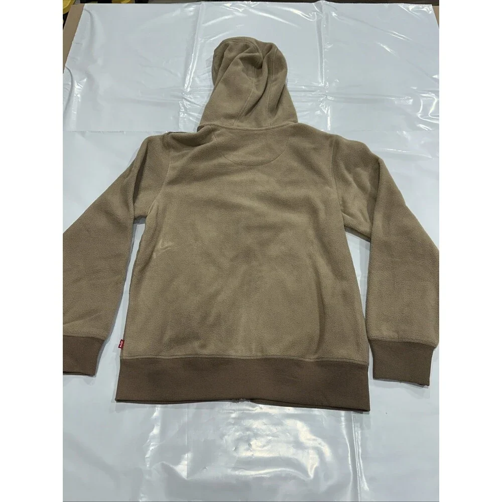 Levi's Hoodie Kids Large Brown Microfleece Rib-Cuff Full Zip Long Sleeve CEB095